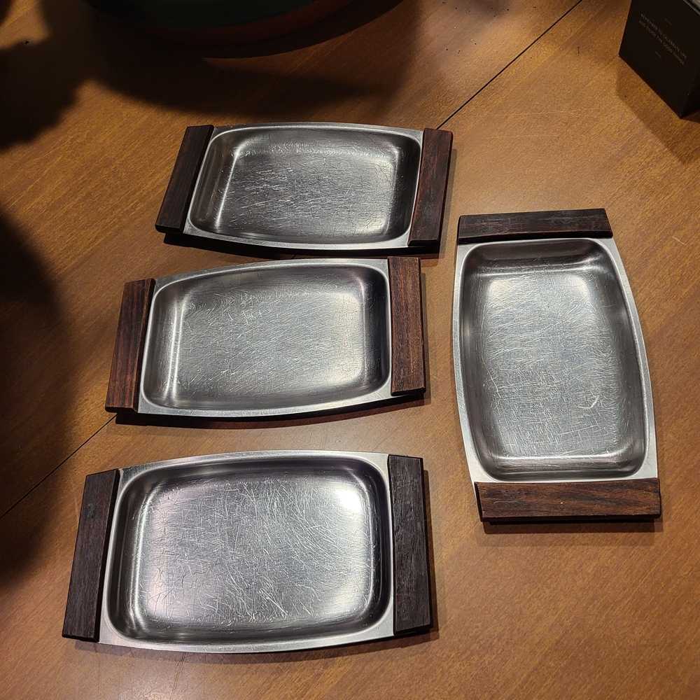 Vtg MCM Stainless Steel w/ wood Handles Cheese or Butter Dish